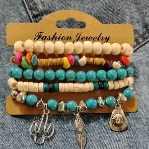 Bohemian Beaded Bracelet Set with Charms